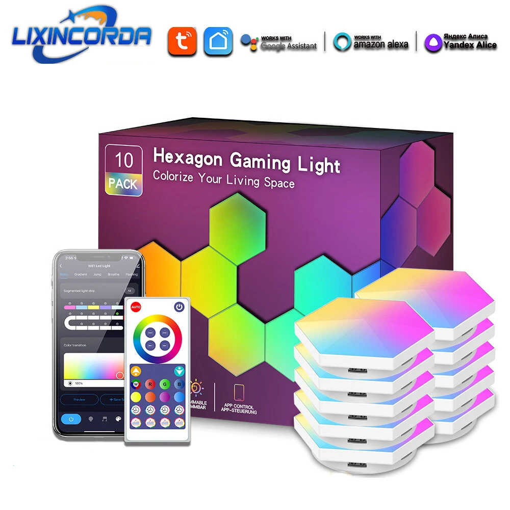 LIXINCORDA Smart RGBIC Hexagonal LED Light Panels Music Sync APP/Remote/Voice Control With Alexa Google (image for) LIXINCORDA Smart RGBIC Hexagonal LED Light Panels Music Sync APP/Remote/Voice Control With Alexa Google