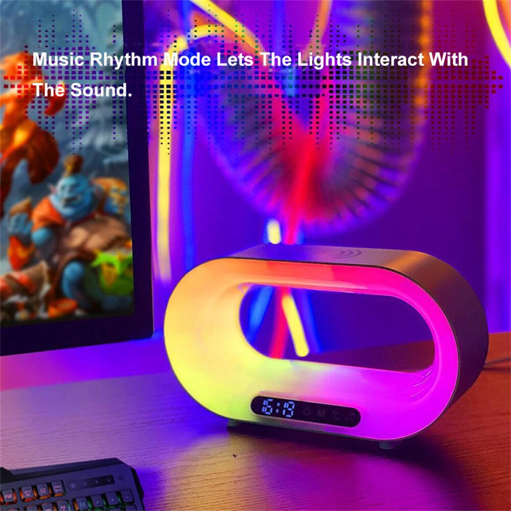 (image for) Multi-function 3 In 1 LED Night Light APP Control RGB Atmosphere Desk Lamp Smart Multifunctional Wireless Charger Alarm Clock