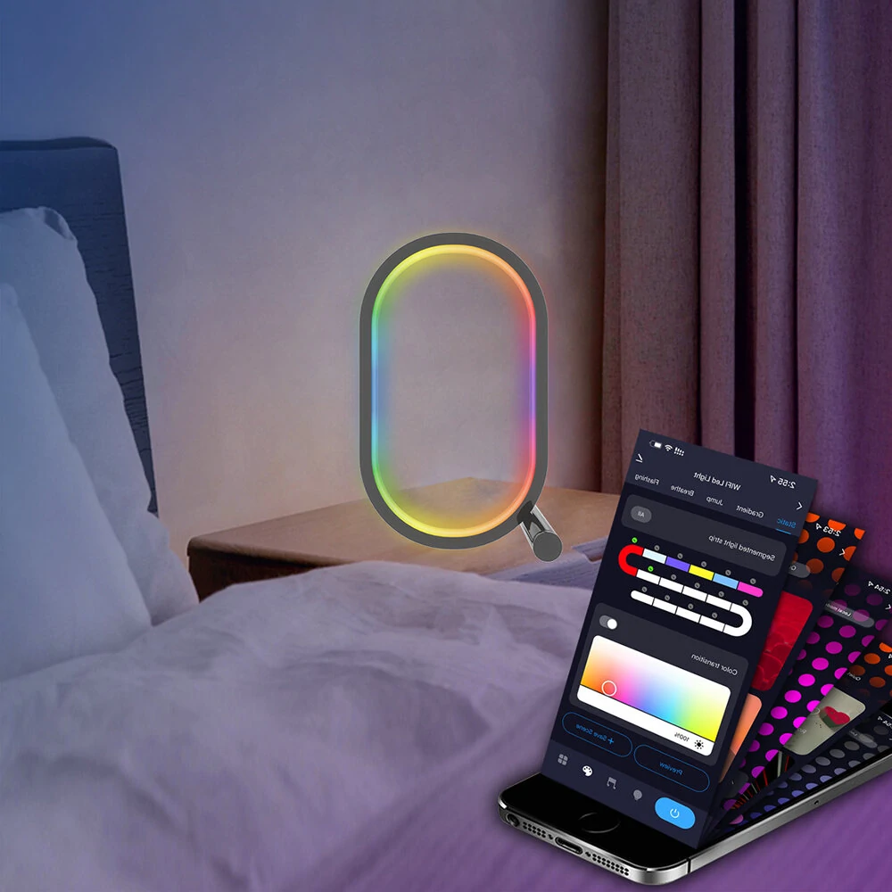 (image for) WIFI Smart LED Desktop Ambient Night Light RGBIC USB Desk Lamp with App Dimmable Color Change for Bedroom Game Room Study